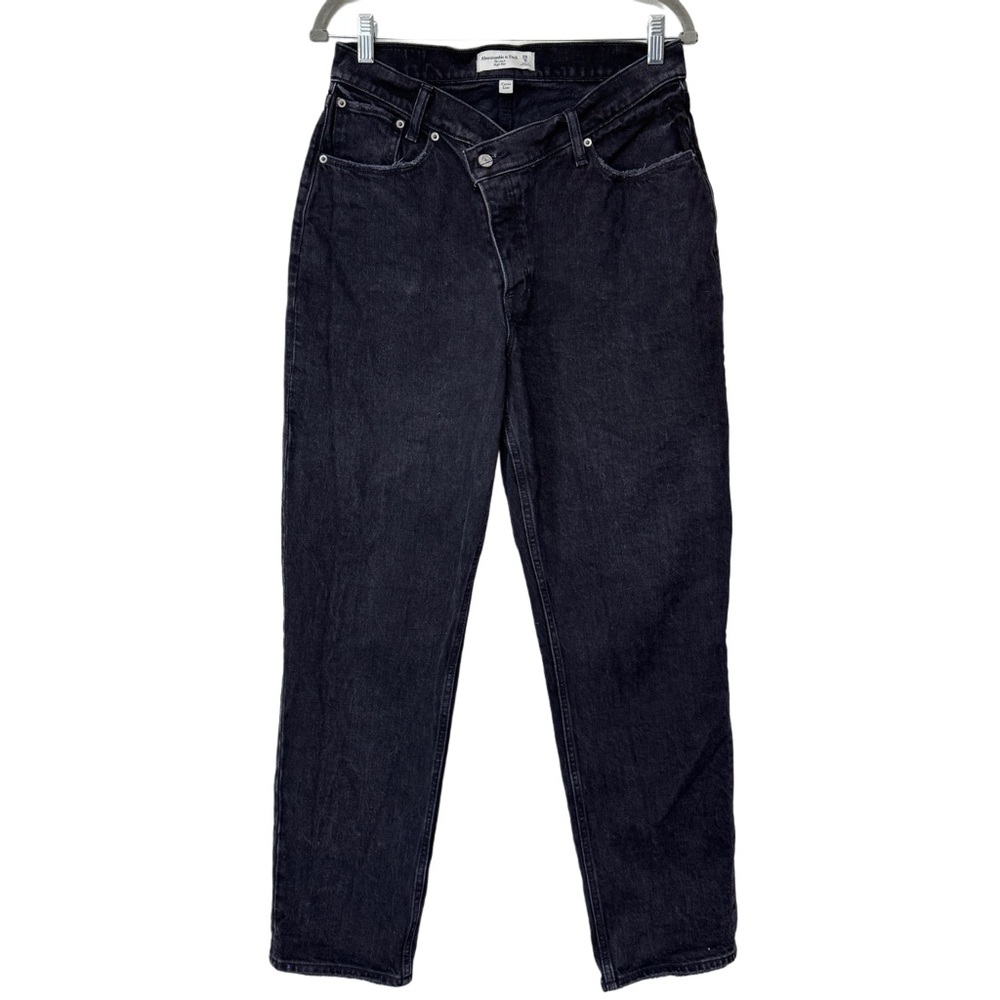 {A&F} "The Dad High Rise" Curve Love Crossover Waist Black Denim Jeans - Picture 2 of 7